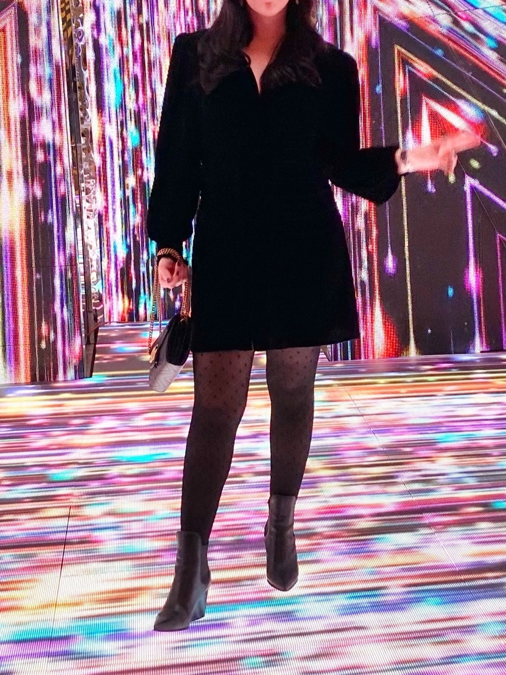 Zara Velvet Black Mini Dress with Long Sleeves & shoulder pads